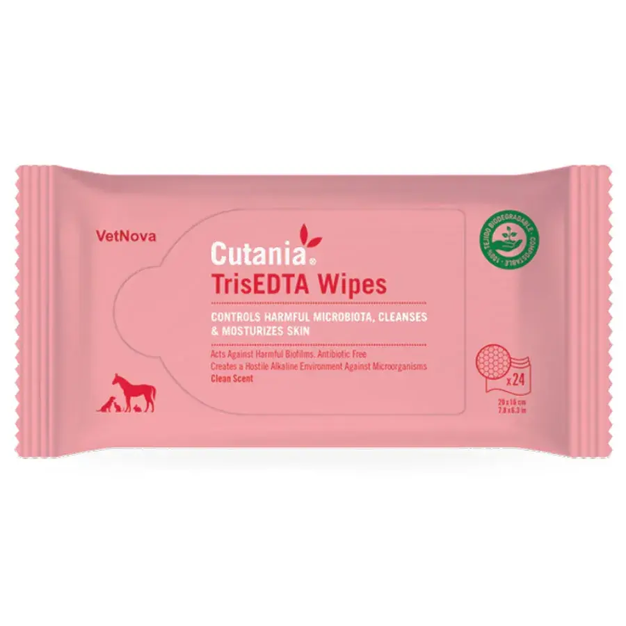 Servetele dermatologice cu actiune antibacteriana pentru ingrijirea ��i curatarea pielii, Cutania TrisEDTA Wipes, VetNova, Pachet 2 X 24 servetele