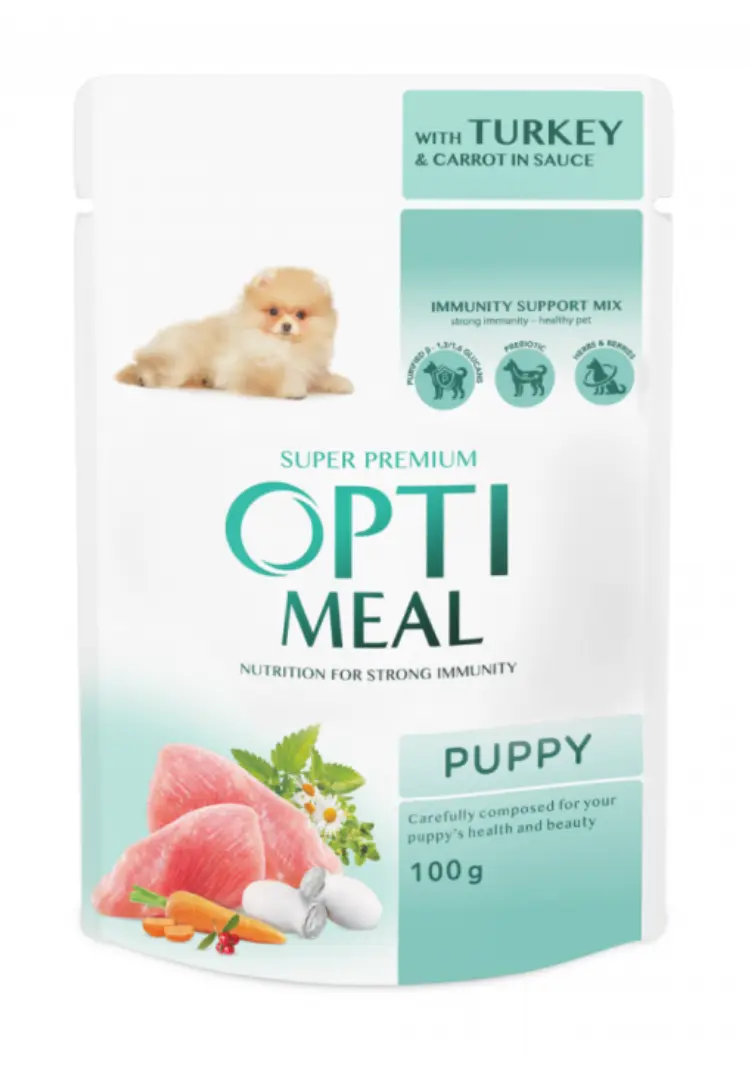 Optimeal Caine Plic Puppy Curcan/Morcov 100 g
