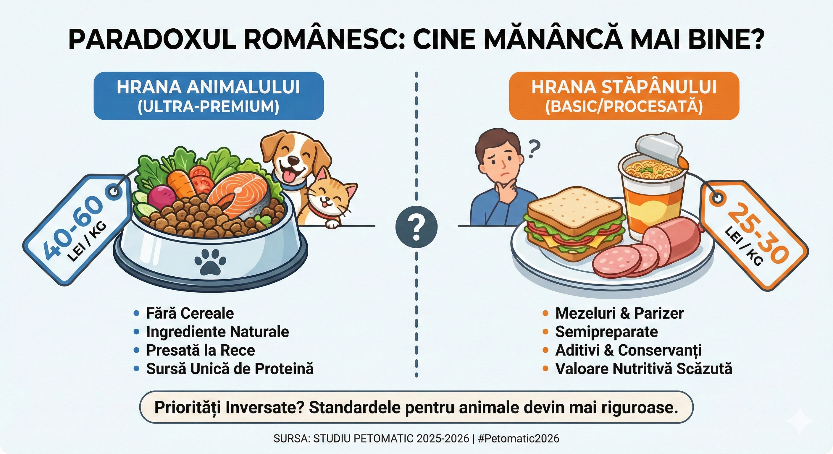 Cat cheltuie romanii lunar pe hrana animalului de companie? - Analiza 2025-2026